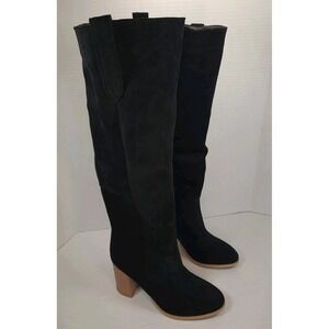 AIJIVOU Women's Black Suede Knee High Boots Chunky‎ Brown Heel Size 5.5